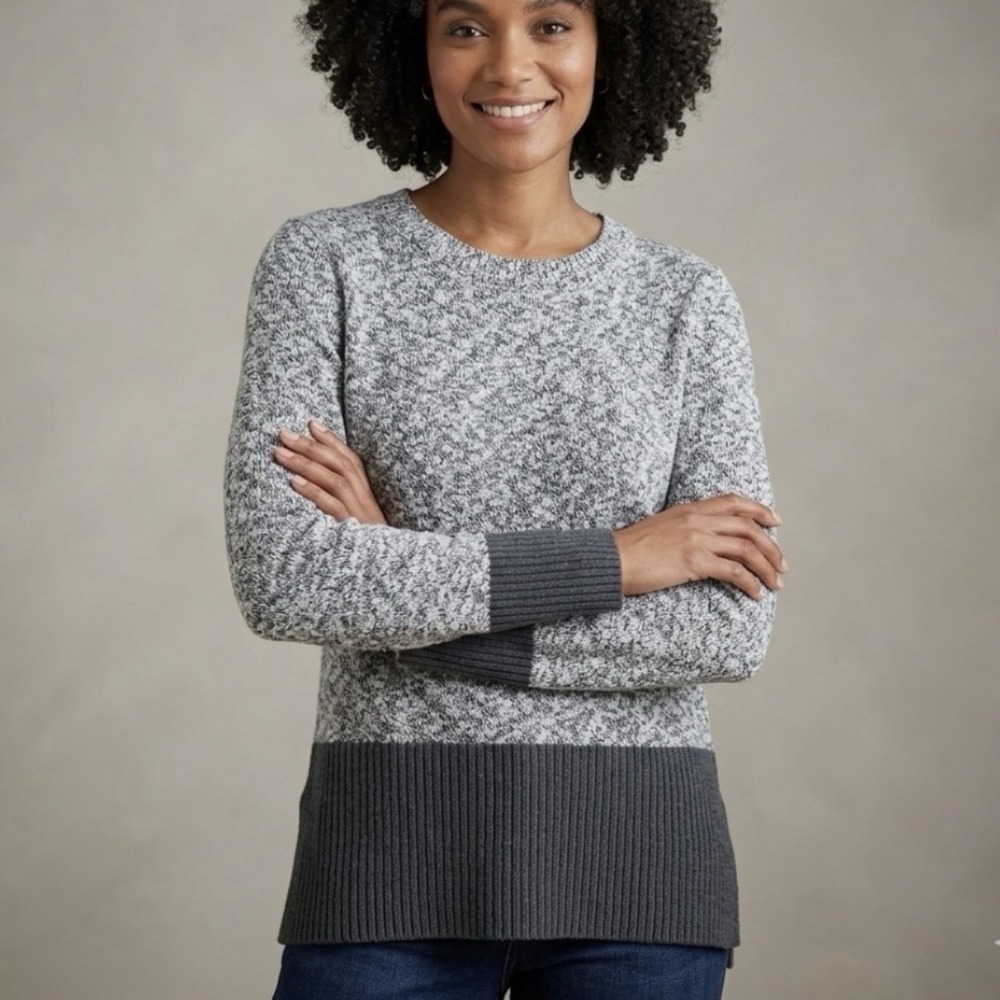 LL Bean Marled Gray Crew Neck Linen Blend Ragg Pullover‎ Tunic Sweater LARGE